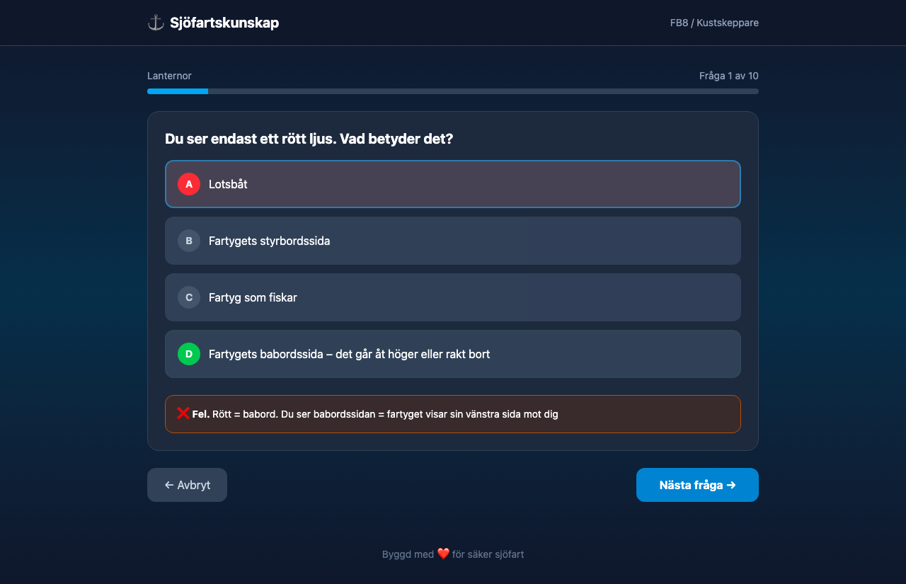 Sjöfartskunskap – feedback efter svar