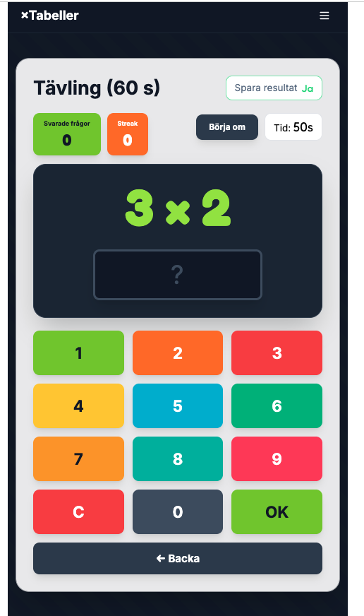 Multiplikationsspelet – Tävlingsläge