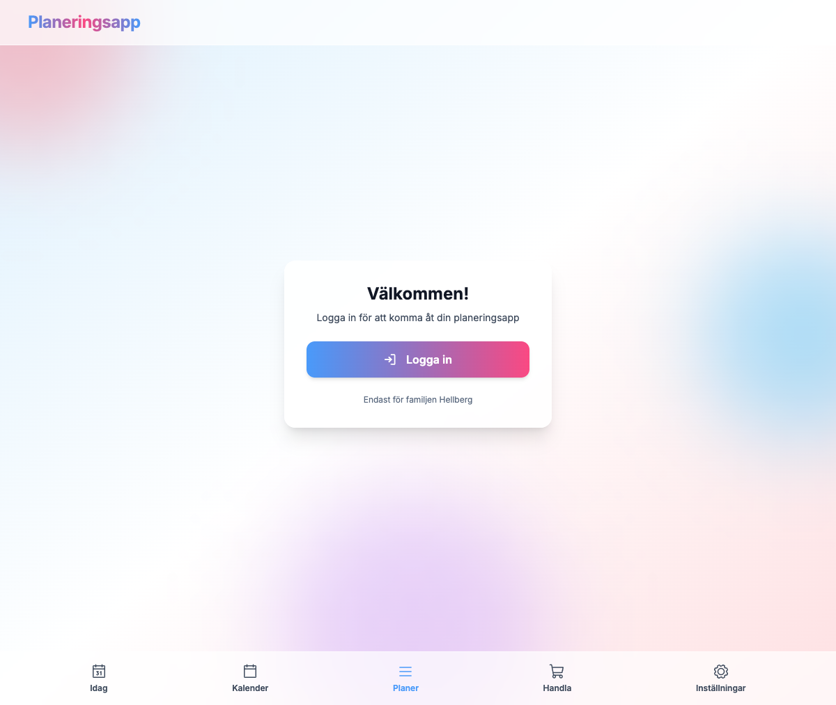 Familjeplaneraren - startsida med navigation
